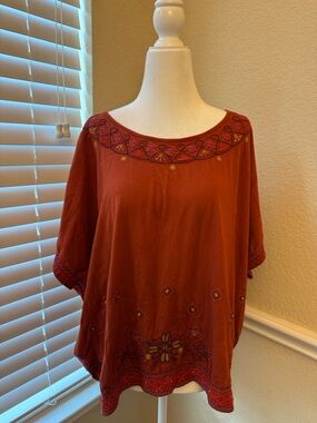 Johnny Was Rust Embroidered Poncho Top Women's X-Small